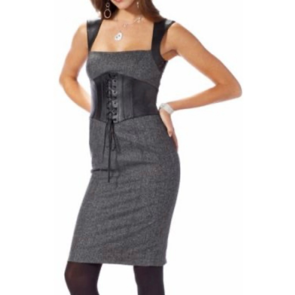 Bebe Tweed and Satin Corset Dress